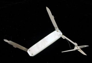 Vintage Inox Folding Pocket Knife Multi Tool With Mother Of Pearl Handle
