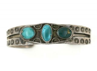 Vintage Navajo Cuff Bracelet W/ 3 Turquoise Stones