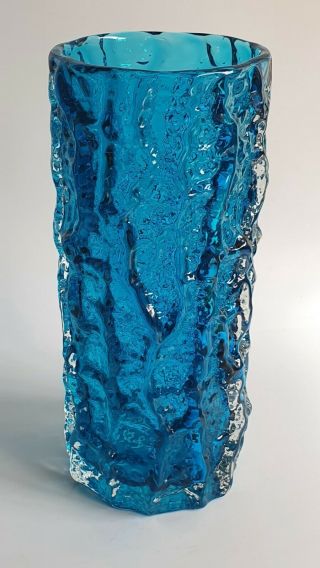 Vintage Whitefriars Kingfisher Blue Bark Glass Vase - Geoffrey Baxter