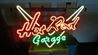 Vintage Neon Sign " Hot Rod Garage " Large 17 " X 25 " Old Stock Mib Look