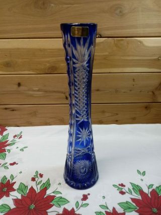 Olenka Lead Crystal Vase Cobalt Blue/cut Clear 12 " Poland Vintage