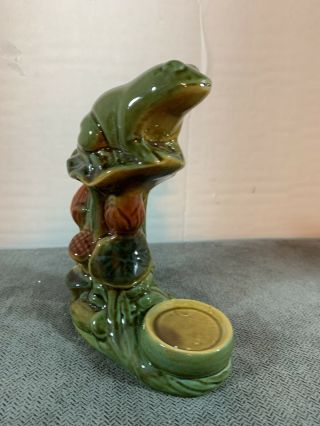 Vintage Ceramic Frog Sitting On Lily Pad Figurine Candle Holder Hand Painted