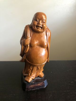 Fine Vintage Chinese Cultural Revolution Carved Boxwood Buddha Art Statue Figure