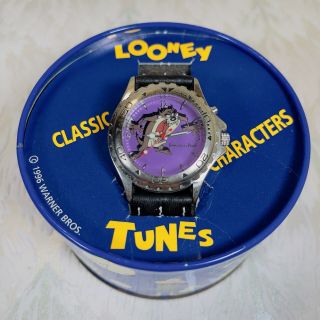 Vintage Taz Looney Tunes Watch Tazmanian Devil 1997 Light Up & Tin Leather Strap