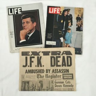 President John F Kennedy Assassination 1963 Extra Newspaper,  2 Life Magazines