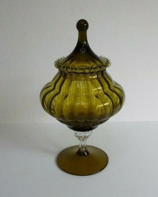 Vintage Large 1960’s Empoli Olive Green Glass Apothecary Jar Bon Bon Jar