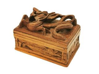 Old Vintage Hand Carved Wood Chinese Dragon Secret / Puzzle Box 1930/40 