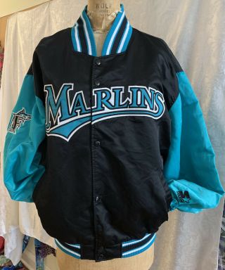Vintage Mlb 1990’s Florida Marlins Starter Satin Dugout Jacket Xl Co