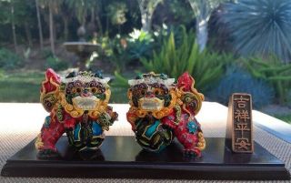 Antique Pair Chinese Foo Dogs,  Guardian Lions,  Lucky Feng Shui Home Decor