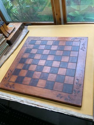Vintage Tooled Leather Game Board For Chess Or Checkers