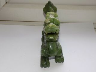 CHINESE HAND CARVED GREEN SPINACH JADE / HARD STONE DRAGON FIGURE 15 cm long 3