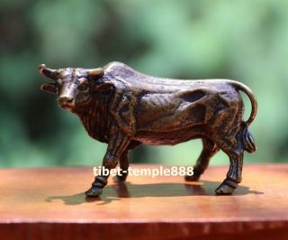 7.  5 Cm Chinese Zodiac Animal Pure Bronze Wealth Fengshui Ox Oxen Bull Sculpture