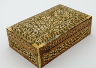 Indian Vizagapatam Box Inlaid Mother Of Pearl Bone & Wood Micro Mosaic Parquetry