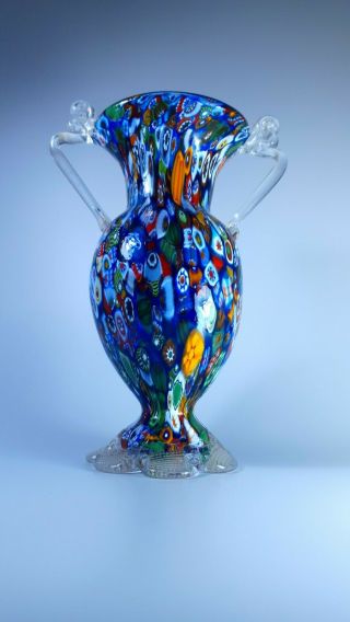 Vintage Fratelli Toso Murano Millefiori Flower Style 60s Glass Vase Decor Art