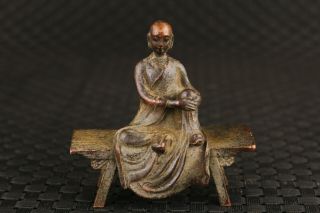 Chinese Old Bronze Hand Casting Buddha Xuanzang Statue Netsuke Art