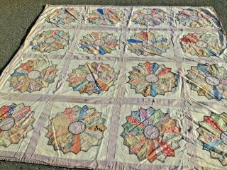 Fab Vintage Quilt With Pinwheels Appliqué On It All Hand Made