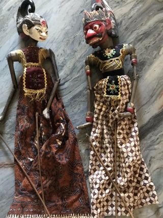 Pair Vintage Indonesian Wayang Golek Stick Marionettes 27 " Arjuna Hindrajit
