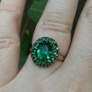 Vintage 10k Gold P.  S.  Co Green Oval Halo Cluster Cocktail Ring 7