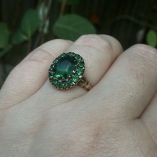 Vintage 10k Gold P.  S.  Co Green Oval Halo Cluster Cocktail Ring 7 2