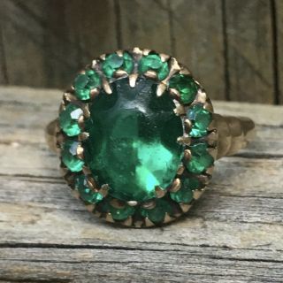 Vintage 10k Gold P.  S.  Co Green Oval Halo Cluster Cocktail Ring 7 3