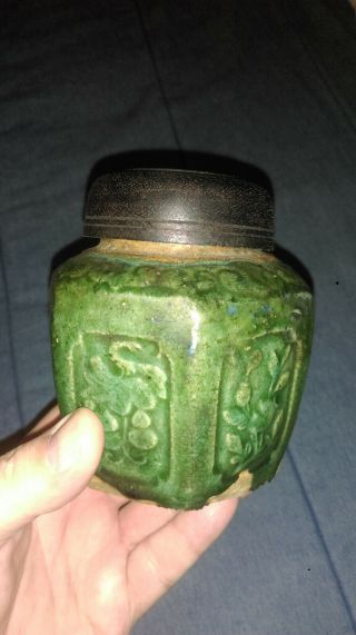 Antique Small Shiwan Blue Green Chinese Ginger Jar W/lid