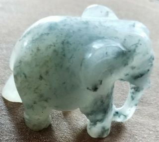 Chinese Green Jade Carved Elephant Statue Peace/fertility.  2 " L,  1 - 1/2 " T,  1 - 1/8 " W