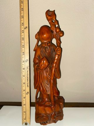 Chinese Antique Wood Carved Statue - Immortal God Of Longevity