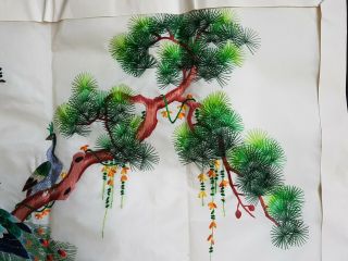 CHINESE SILK EMBROIDERY PANEL PHEASANTS TREE FLOWERS UNFRAMED 3