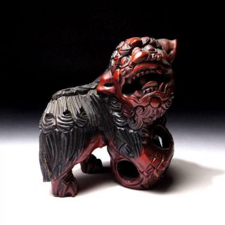 @uk31 Japanese Lacquered Woodcarving Fu Lion Foo Dog,  Shishi,  Guardian God,  No.  2