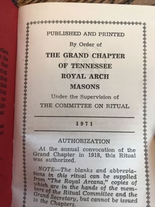 Vintage 1971 Royal Arch Masons Book The Grand Chapter Of Tn