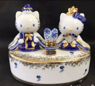 Sanrio Japan Hello Kitty Ceramic Music Box Vtg Hina Kimono