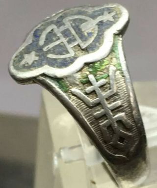 Signed Antique Chinese Ring Long Life Sterling Silver Size 7