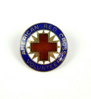 Vintage Sterling Enamel Wwii American Red Cross Volunteer Badge Lapel Pin