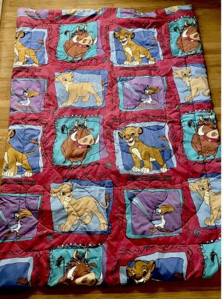 Vtg 90s Disney The Lion King Twin Comforter Blanket Reversible Simba Nahla Pumba
