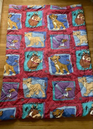 Vtg 90s Disney The Lion King Twin Comforter Blanket Reversible Simba Nahla Pumba 2
