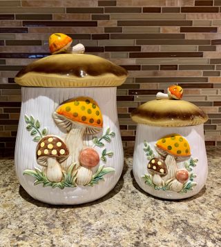 Vintage Ceramic Merry Mushroom Canisters Set Sears,  Roebuck and Co.  1978 3