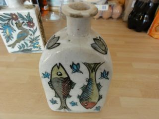 Antique Triangular Iznik Pottery Bottle Vase Ottoman/turkish/persian/islamic