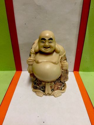 Very Old Signed Chinese Carved And Hand Painted Buddha Statue.