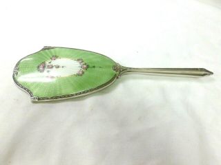 Vintage 1920s Sterling Silver And Guilloche Enamel Hand Held Mirror 14 " Long