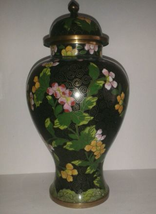 8 " Antique Chinese Cloisonne Urn,  Covered Temple Jar,  Lidded Vase Republic 1900s