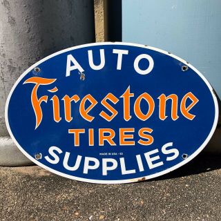 Vintage Porcelain Firestone Auto Supplies Tires Oil Gas Sign