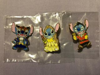 Stitch As Belle,  Beast,  Gaston From Beauty And The Beast Fantasy Pin Set Le