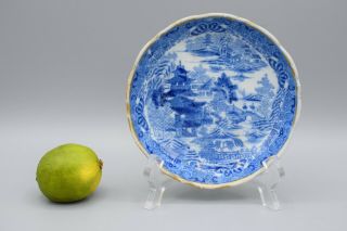 Antique Porcelain Blue And White Gilt Chinese Willow Pattern Dish 19th Century