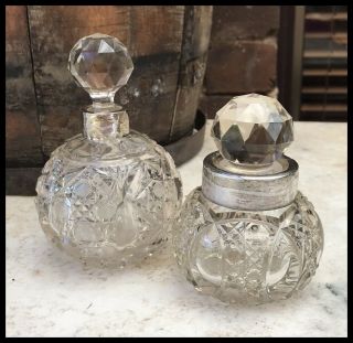 Vintage Cut Crystal Sterling Silver Perfume Vanity Boudoir Bottle Birmingham1909