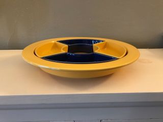 Vintage Fiestaware Relish Tray Dish.  Pristine Cobalt Blue And Yellow.