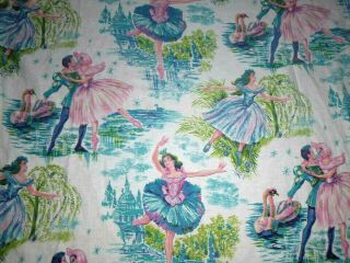 4 Vtg Curtain Panels Cotton Fabric Pink Turquoise Ballerina Pinch Pleat 23x60 "
