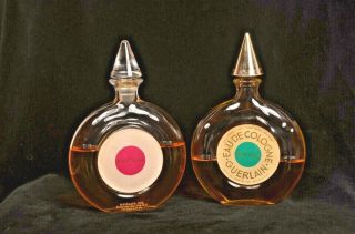 Two Big Guerlain Vintage Round Perfume Bottles Mitsuko Fleur De Feu 6oz Each