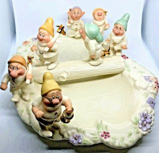 Disney Snow White 7 Dwarfs Heigh Ho Lenox 2002 Porcelain Candy / Jewelry Dish