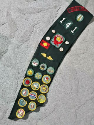Vintage Girl Scout Sash - 1960s - With Badges,  Patches And Pins