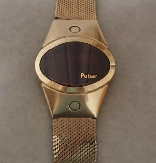 Vintage Pulsar 14k Gold Filled Led Digital Time Computer Inc,  Usa Watch 25mm